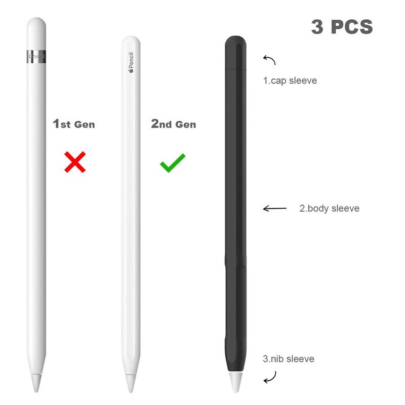 YINVA Case for Apple Pencil Grip for Apple Pencil Accessories Holder for Apple Pencil 2nd Generation Cover Sleeve for Apple Pencil with Protective Nib Cover for iPad Pencil(Black) - Image 2
